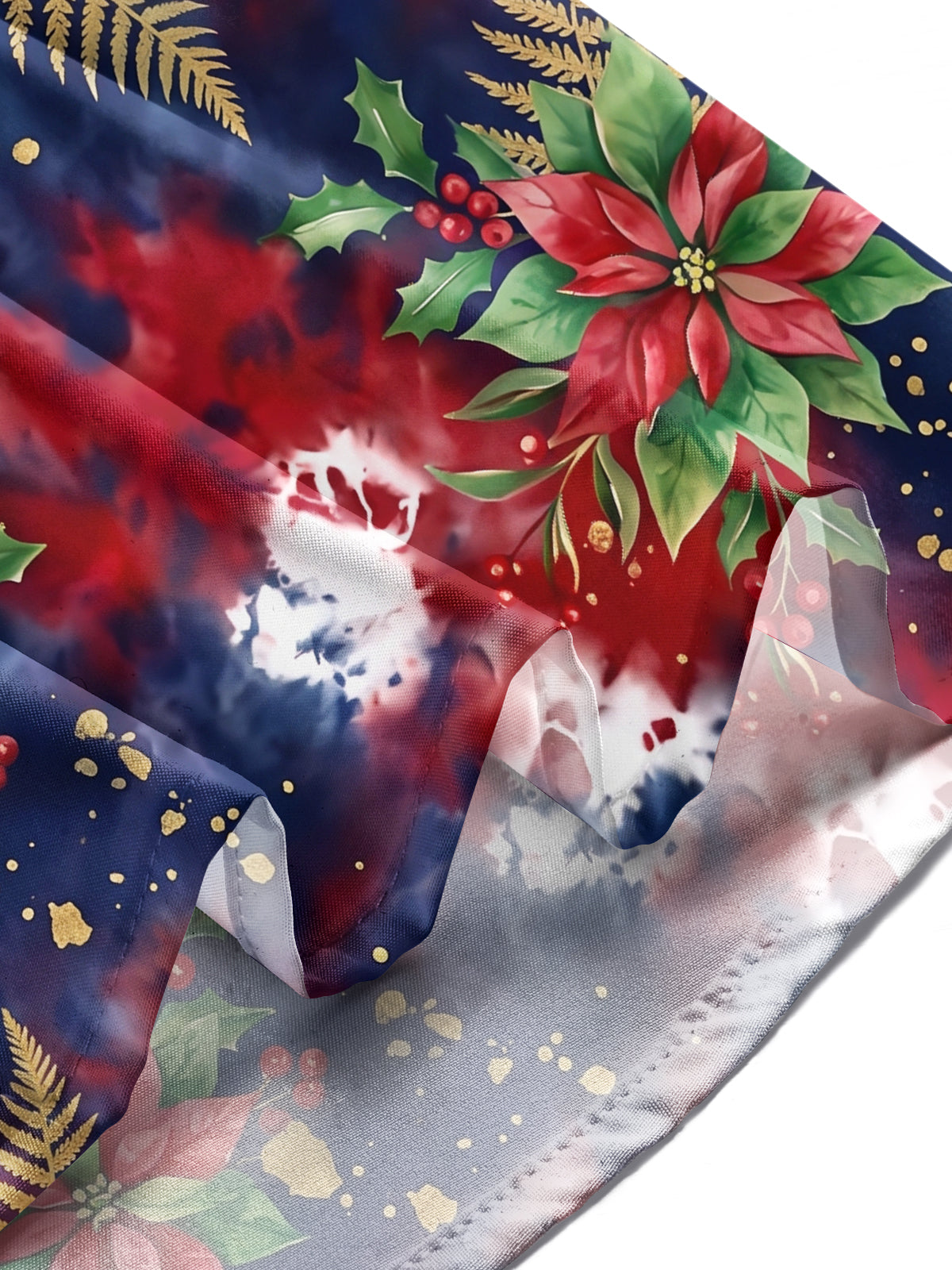 Oceanlyte Men's Long Sleeve Shirt - Christmas Poinsettia And Holly With Gold Ferns Print with Chest Pocket