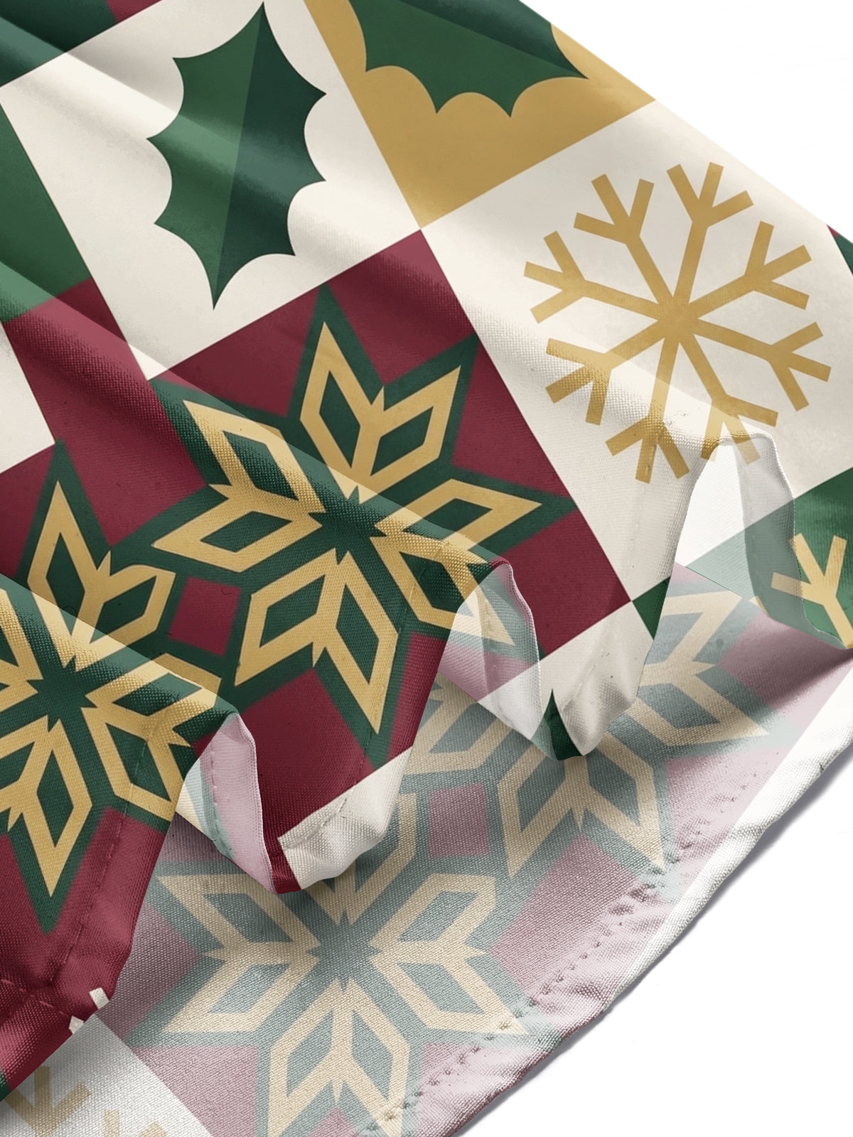 Oceanlyte Men's Long Sleeve Shirt - Christmas Patchwork With Holly Leaves And Snowflakes Print with Chest Pocket