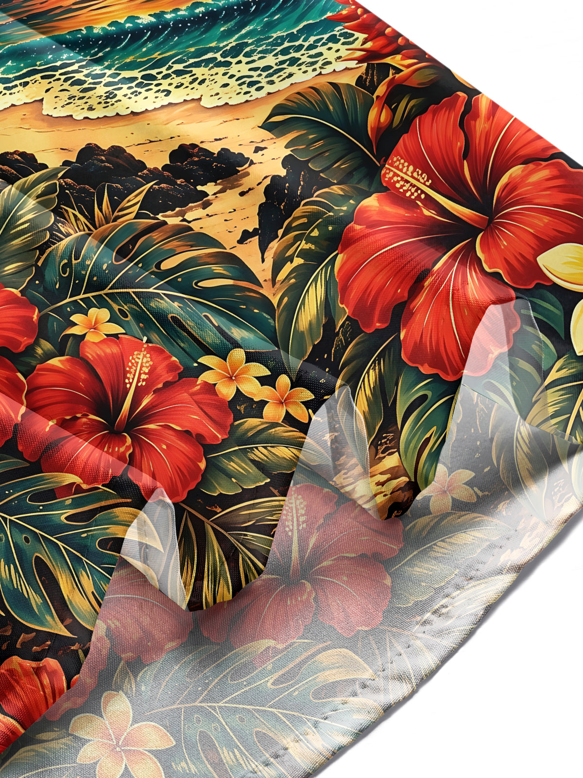 Oceanlyte Men's Long Sleeve Shirt - Hawaiian Sunset Beach Scene With Palm Trees And Hibiscus Print with Chest Pocket