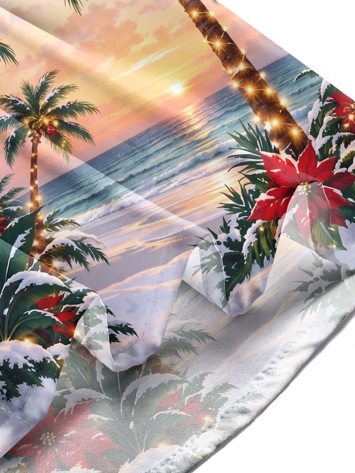 Oceanlyte Men's Long Sleeve Shirt - Palm Trees With Christmas Ornaments And Lights Print with Chest Pocket