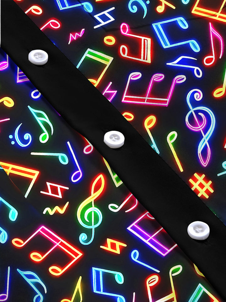 Oceanlyte Men's Graphic Neon Musical Notes Print Long Sleeve Shirt with Chest Pocket