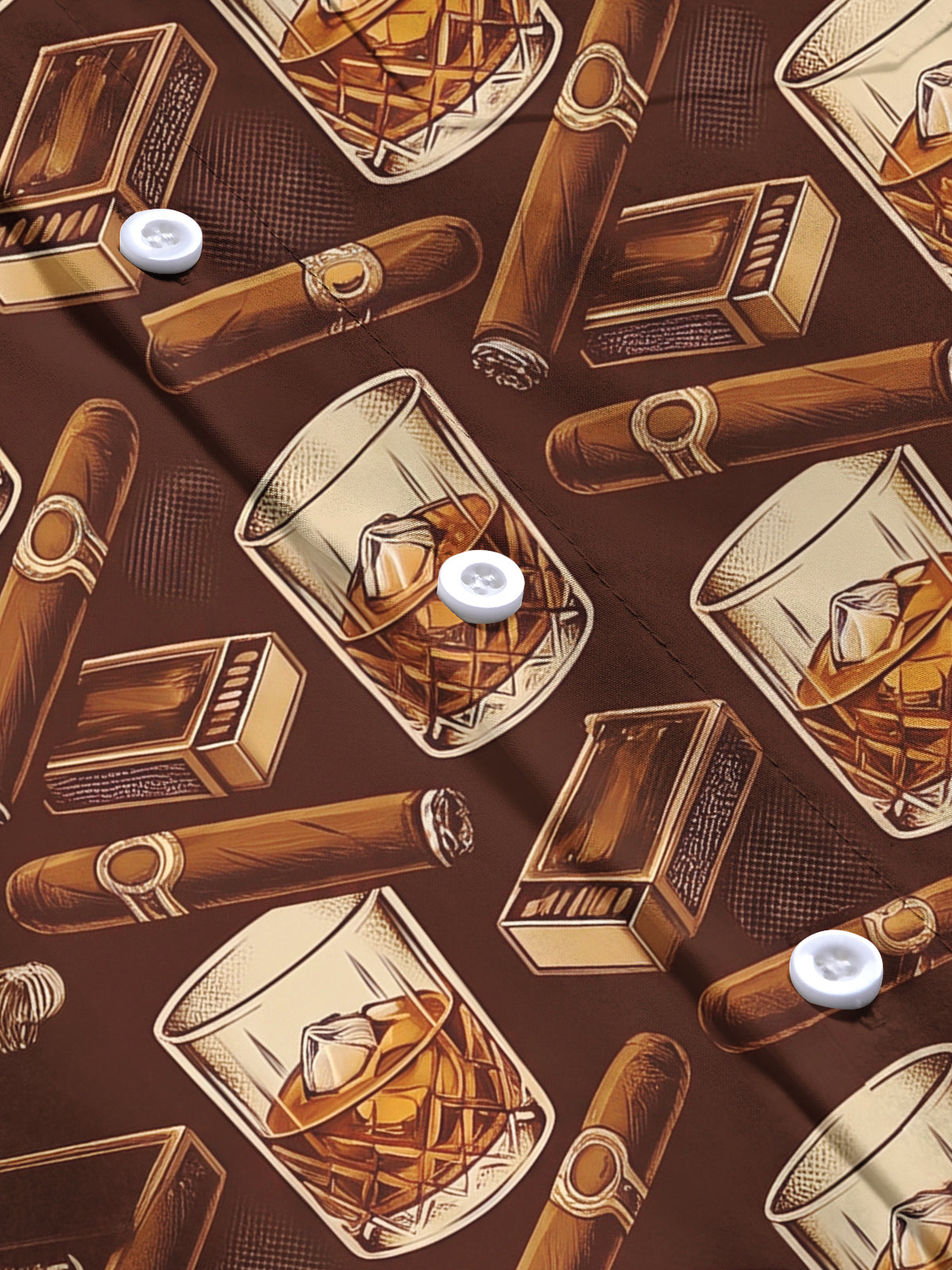 Oceanlyte Men's Hawaiian Whiskey Glasses With Ice Cubes Print Long Sleeve Shirt with Chest Pocket
