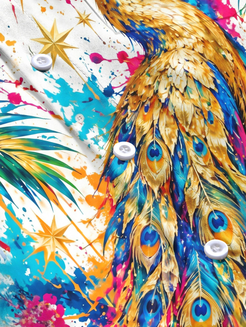 Oceanlyte Men's Hawaiian Peacock And Palm Leaves Print Long Sleeve Shirt with Chest Pocket