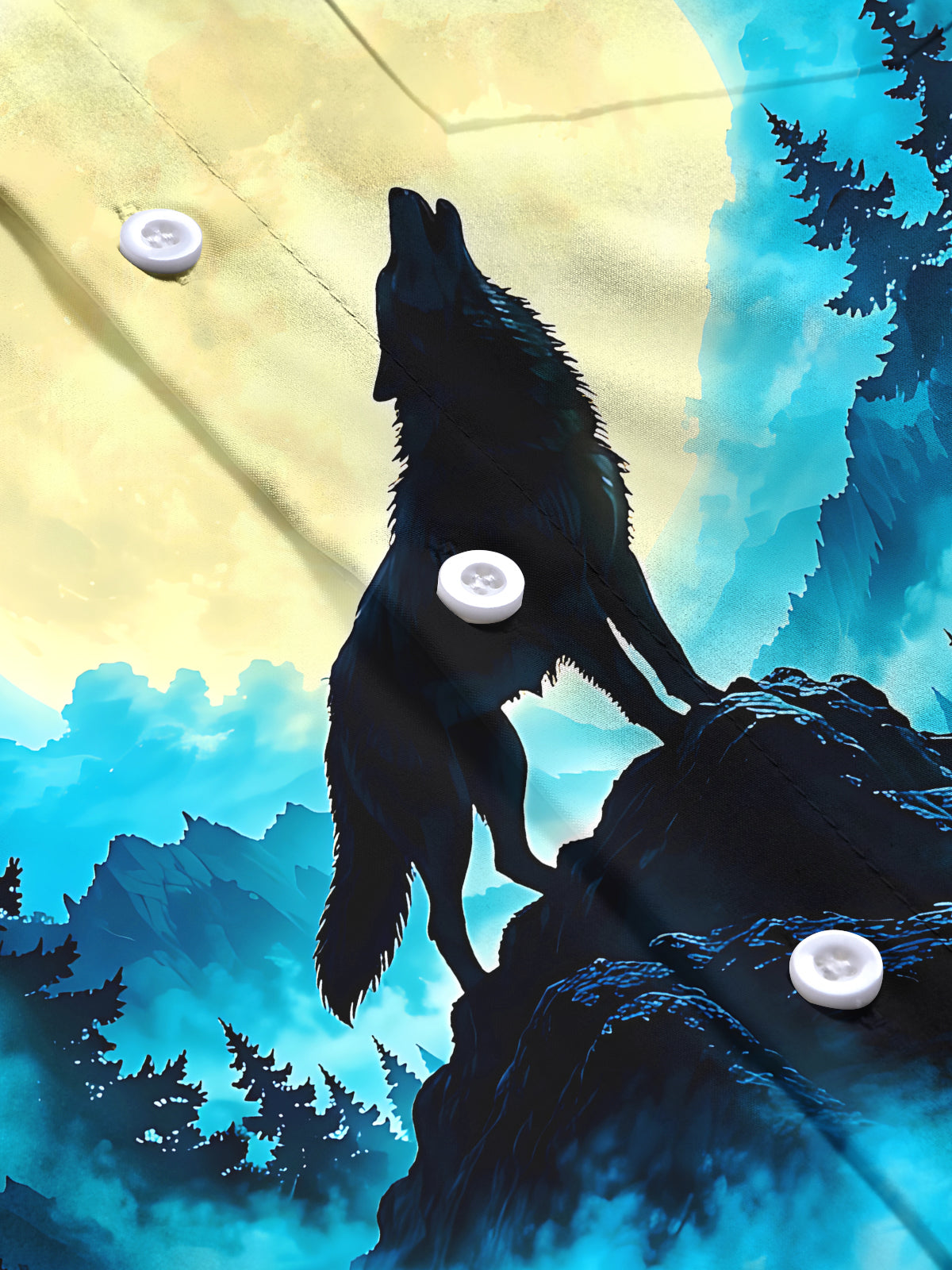 Oceanlyte Men's Printed Howling Wolf And Full Moon Print Long Sleeve Shirt with Chest Pocket
