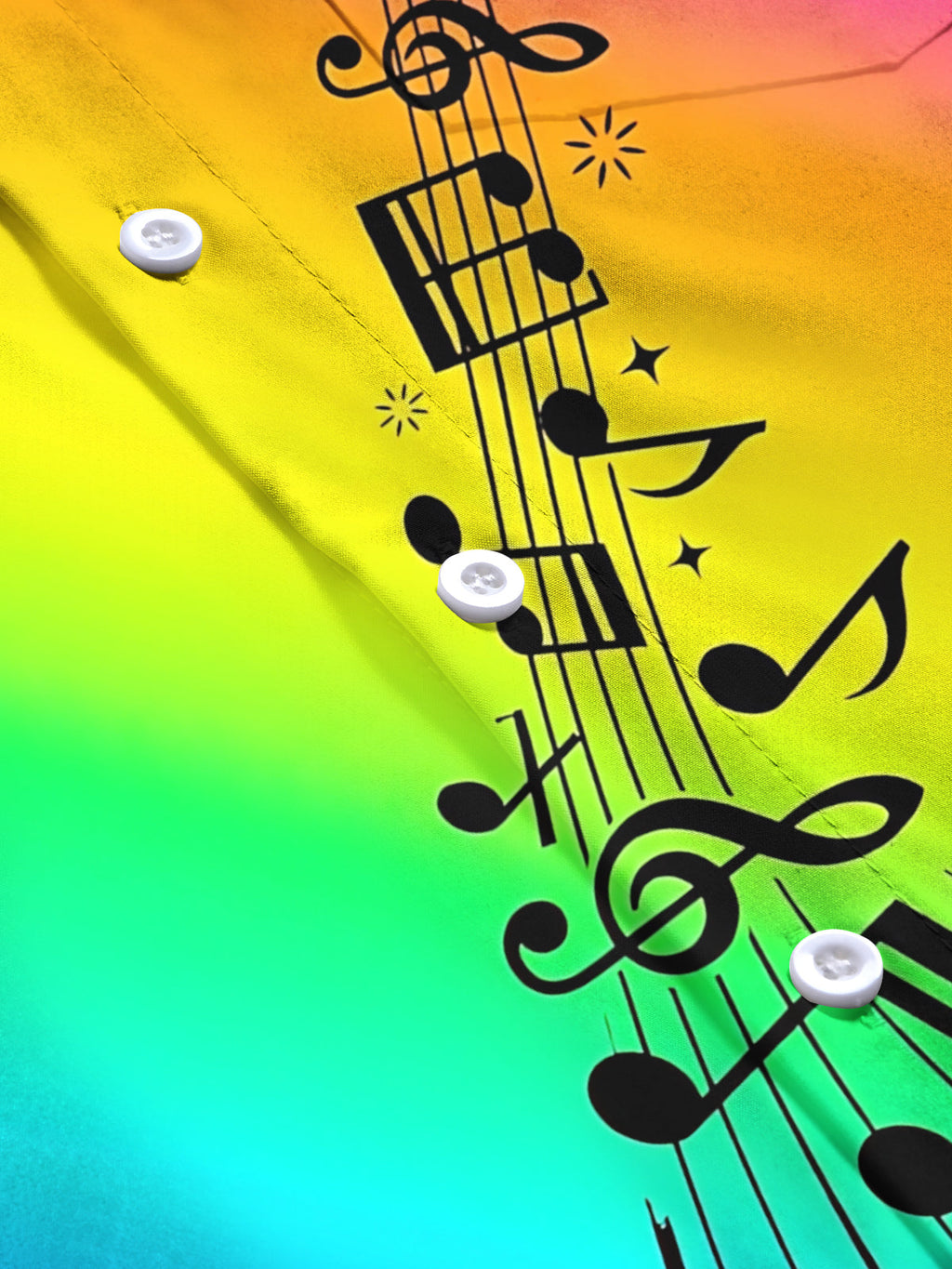 Oceanlyte Men's Long Sleeve Shirt - Rainbow Gradient With Musical Notes And Staff Print with Chest Pocket