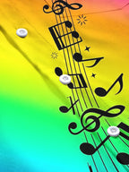 Oceanlyte Men's Long Sleeve Shirt - Rainbow Gradient With Musical Notes And Staff Print with Chest Pocket