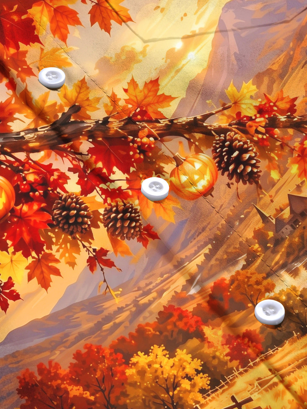 Oceanlyte Men's Long Sleeve Shirt - Halloween Autumn Landscape With Jack-o-lanterns And Pinecones Print with Chest Pocket