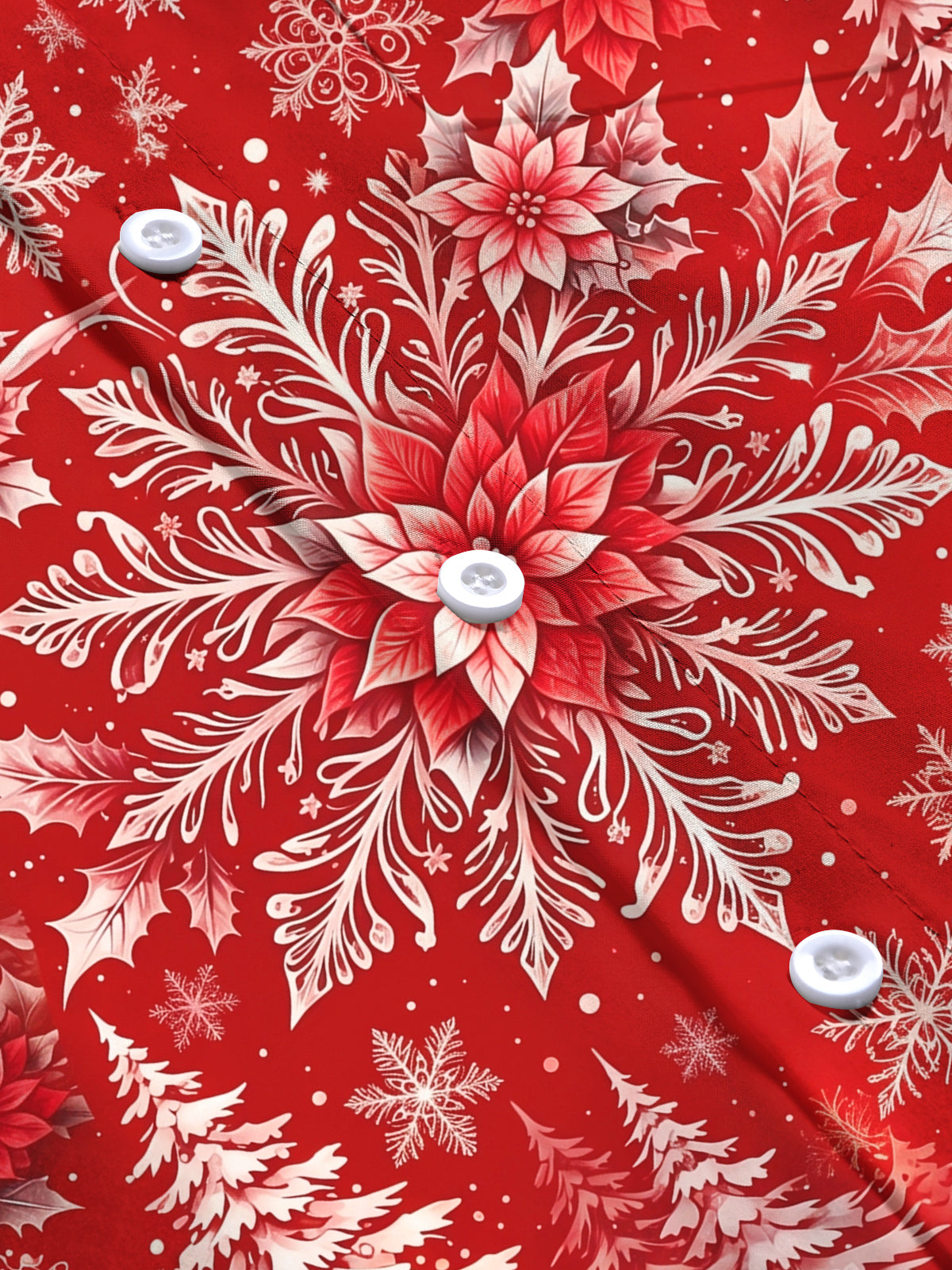 Oceanlyte Men's Christmas Snowflakes And Poinsettias Print Long Sleeve Shirt with Chest Pocket