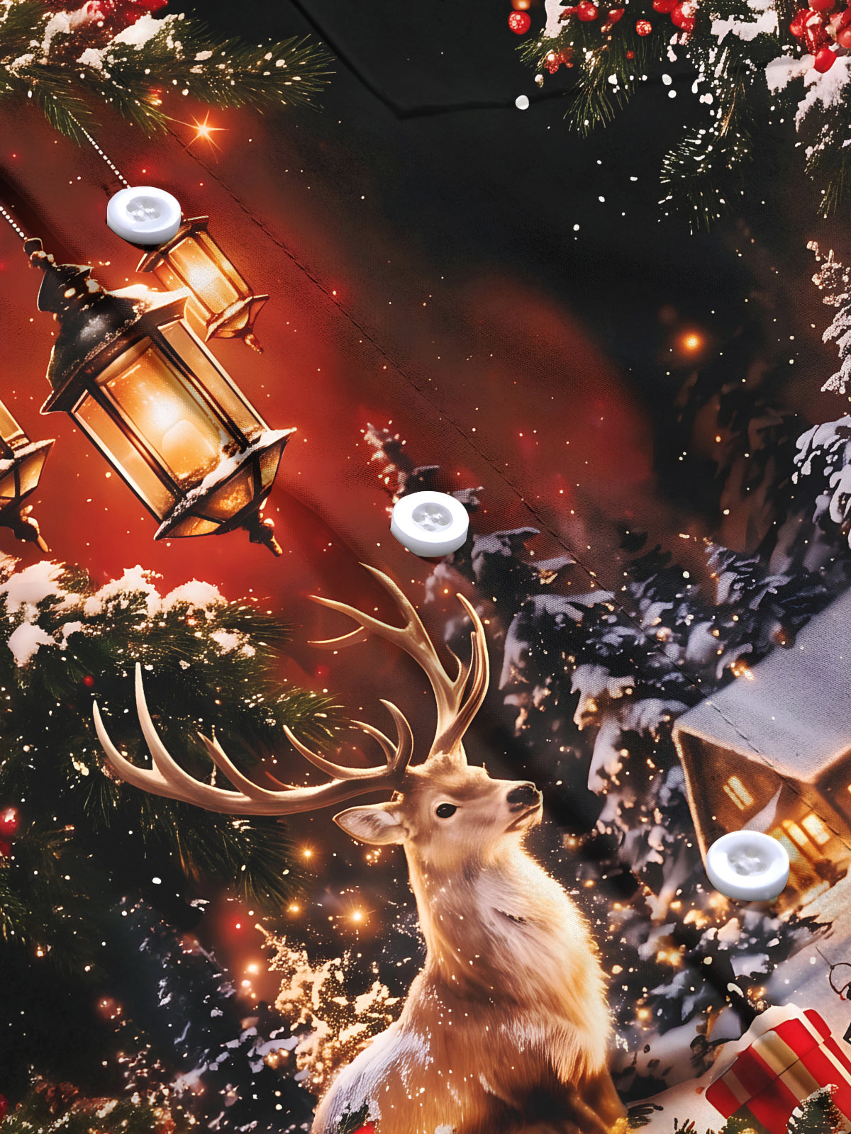 Oceanlyte Men's Long Sleeve Shirt - Christmas Winter Reindeer And Snowy Cabin Scene Print with Chest Pocket