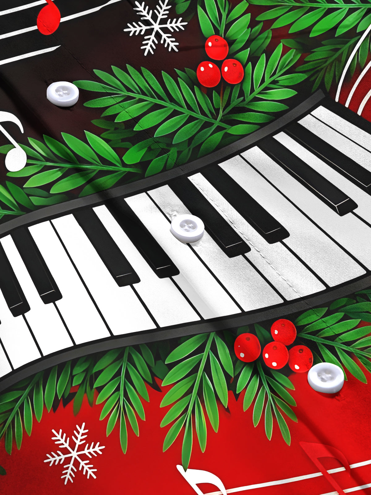 Oceanlyte Men's Long Sleeve Shirt - Christmas Piano Keyboard And Musical Notes Print with Chest Pocket