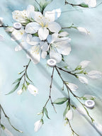 Oceanlyte Men's Floral White Blossom Branch Print Long Sleeve Shirt with Chest Pocket