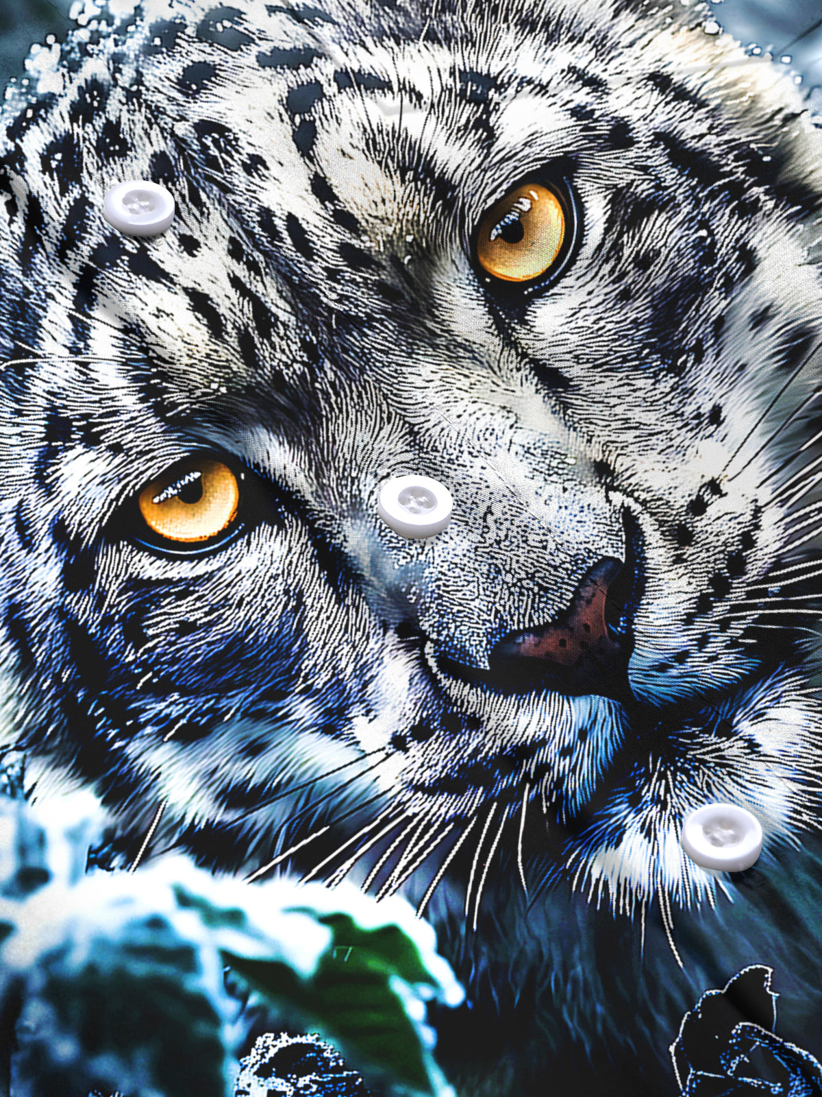 Oceanlyte Men's Printed Snow Leopard Face Print Long Sleeve Shirt with Chest Pocket