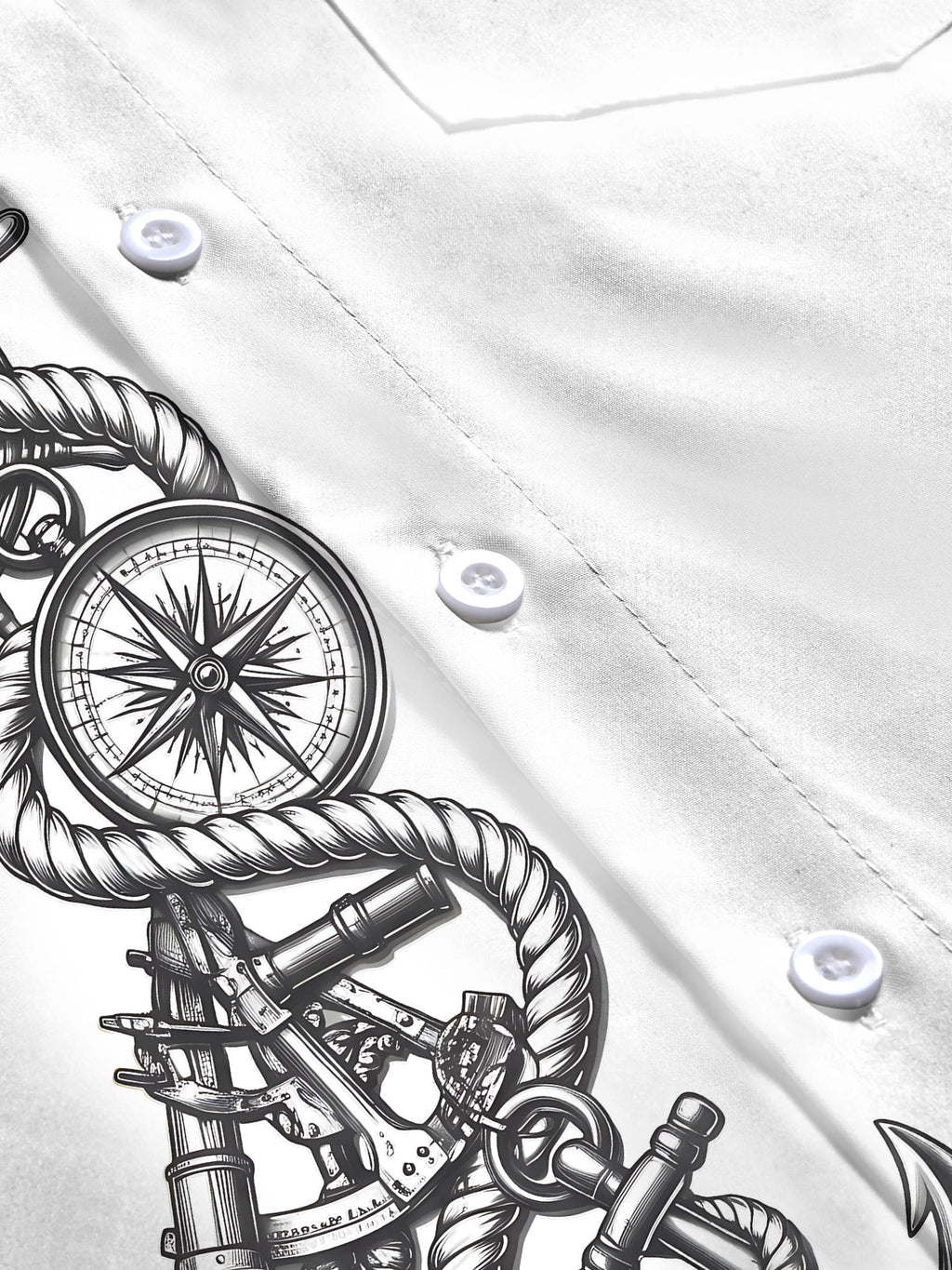Oceanlyte Men's Nautical Rope And Compass With Anchor Print Long Sleeve Shirt with Chest Pocket