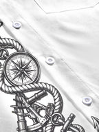 Oceanlyte Men's Nautical Rope And Compass With Anchor Print Long Sleeve Shirt with Chest Pocket