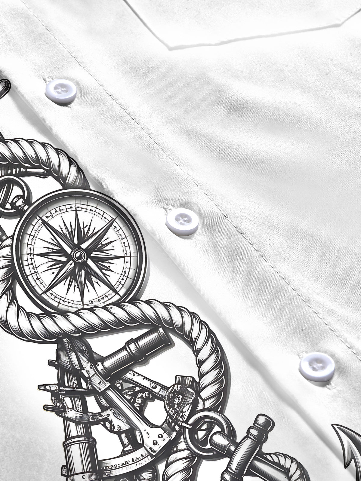 Oceanlyte Men's Nautical Rope And Compass With Anchor Print Long Sleeve Shirt with Chest Pocket