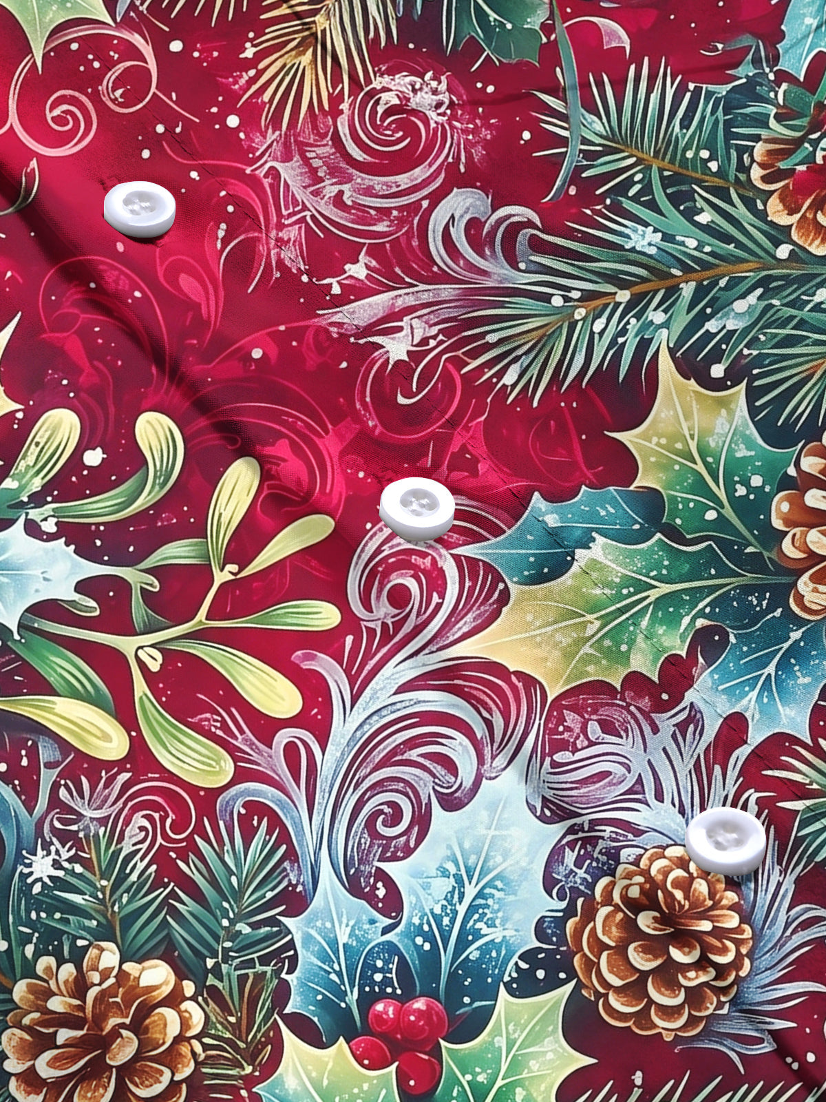 Oceanlyte Men's Christmas Holly Berries And Mistletoe Print Long Sleeve Shirt with Chest Pocket
