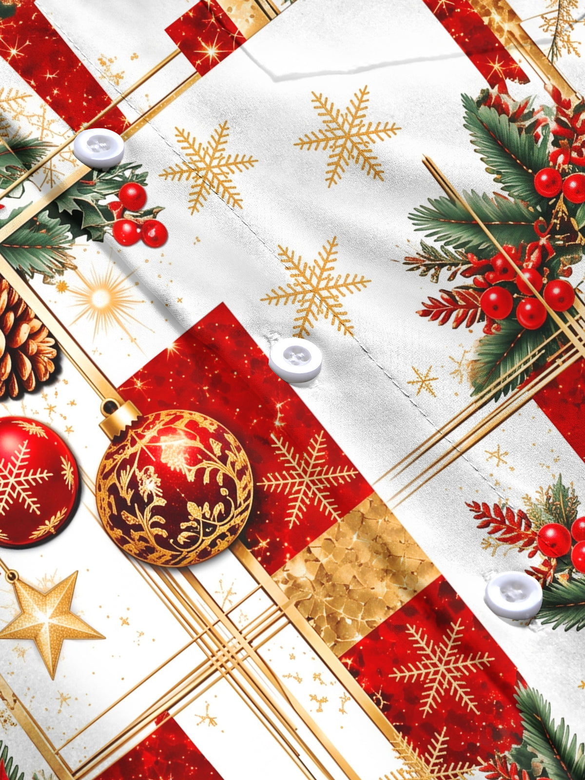 Oceanlyte Men's Christmas Poinsettia And Ornaments Print Long Sleeve Shirt with Chest Pocket