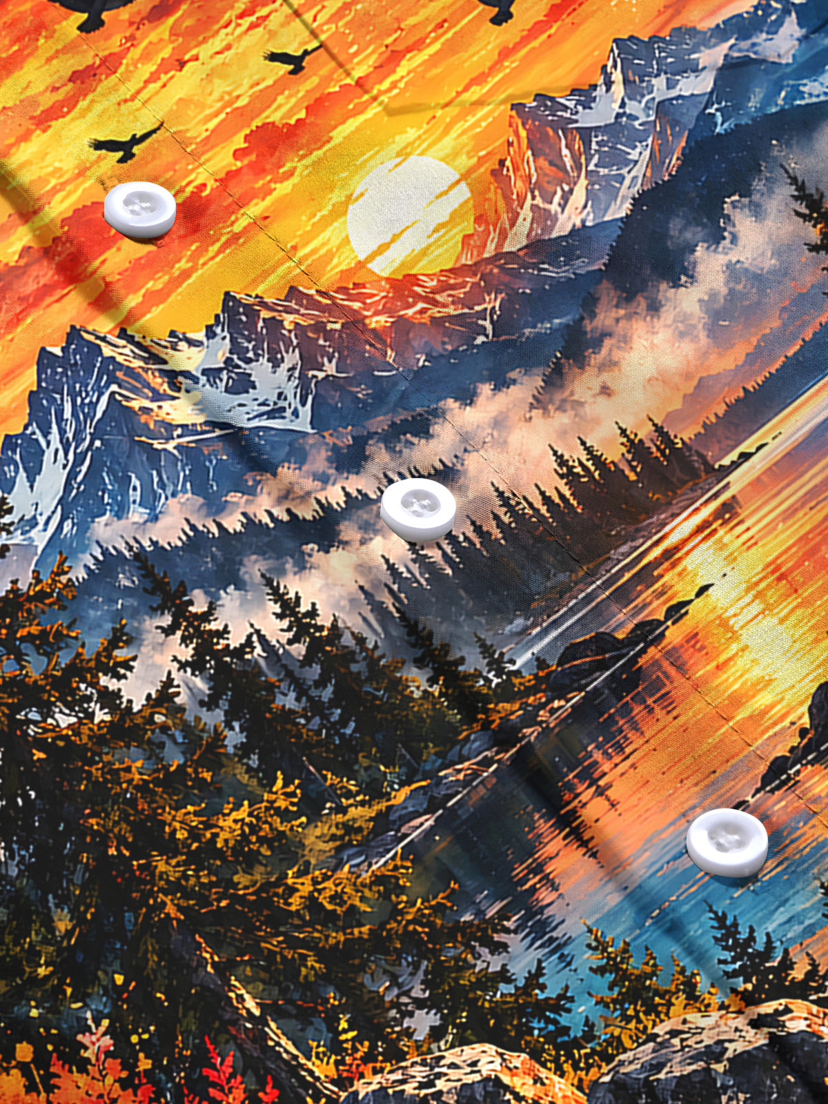 Oceanlyte Men's Graphic Mountain Sunset Landscape Print Long Sleeve Shirt with Chest Pocket