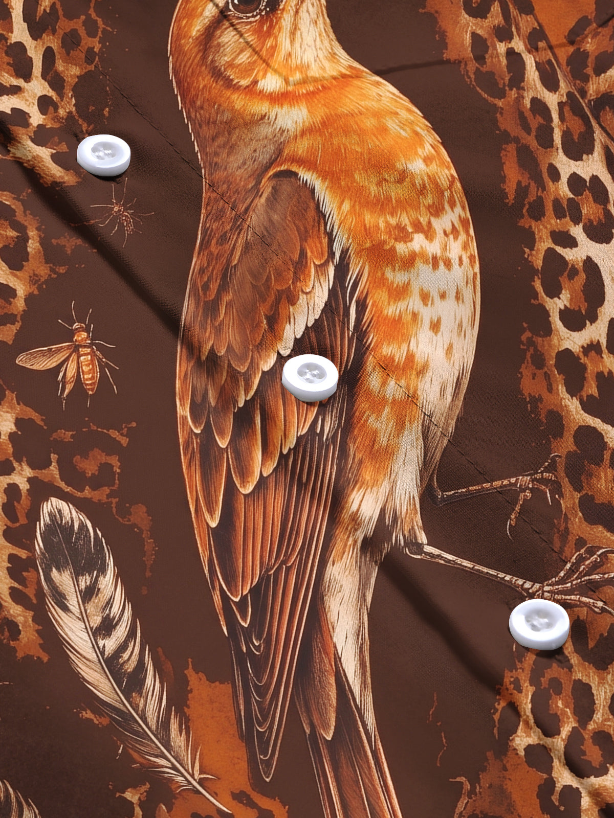Oceanlyte Men's Printed Bird And Leopard Print Long Sleeve Shirt with Chest Pocket