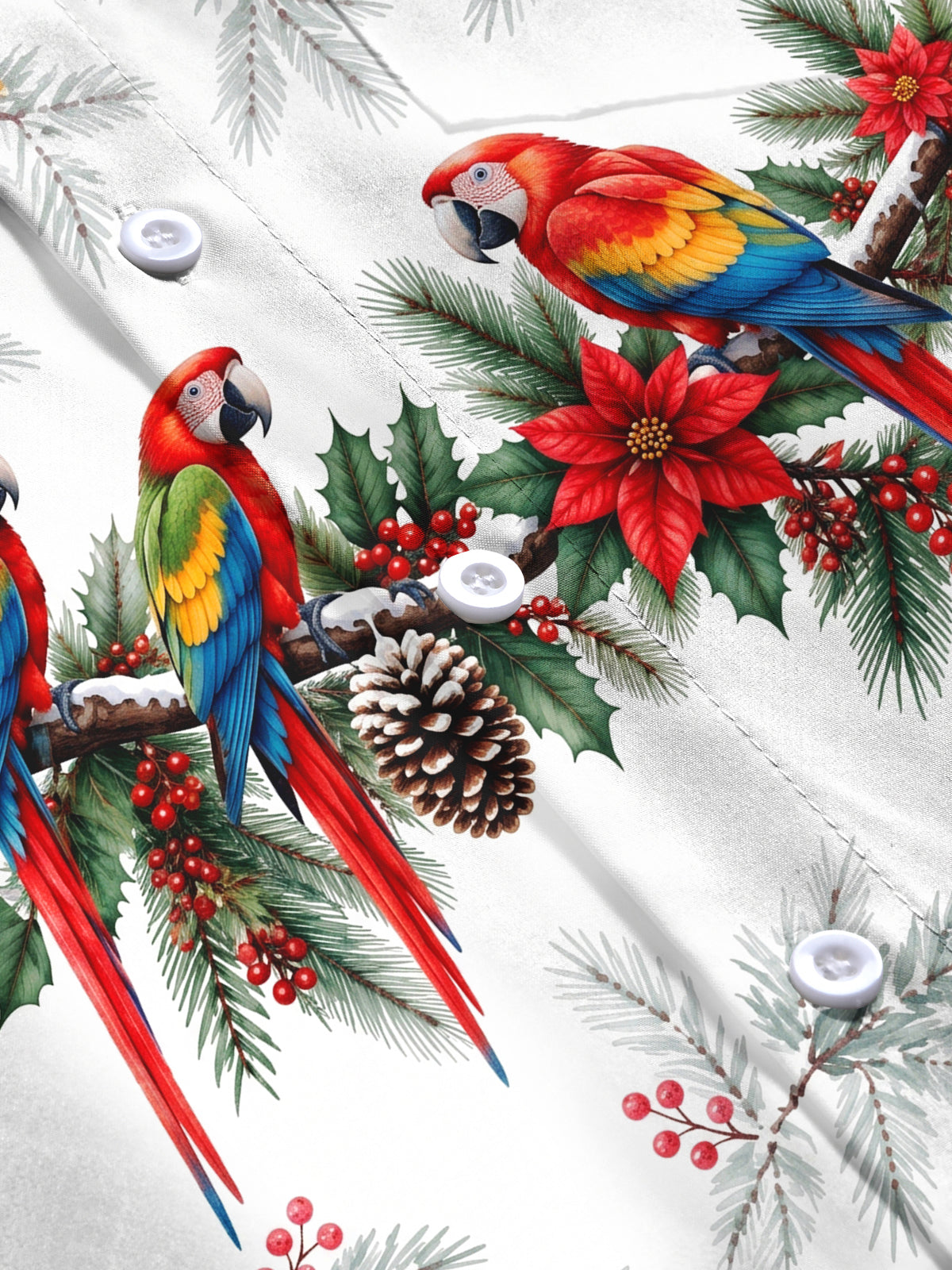 Oceanlyte Men's Christmas Parrots And Pine Cones Print Long Sleeve Shirt with Chest Pocket