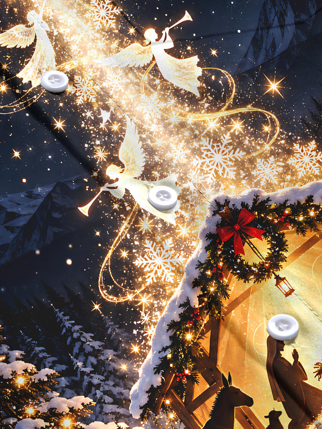 Oceanlyte Men's Printed Nativity Scene Print Long Sleeve Shirt with Chest Pocket