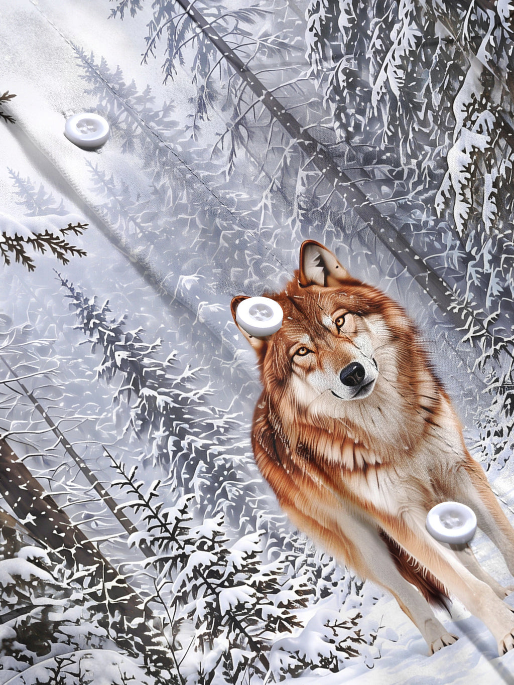 Oceanlyte Men's Printed Wolf In Snowy Forest Print Long Sleeve Shirt with Chest Pocket