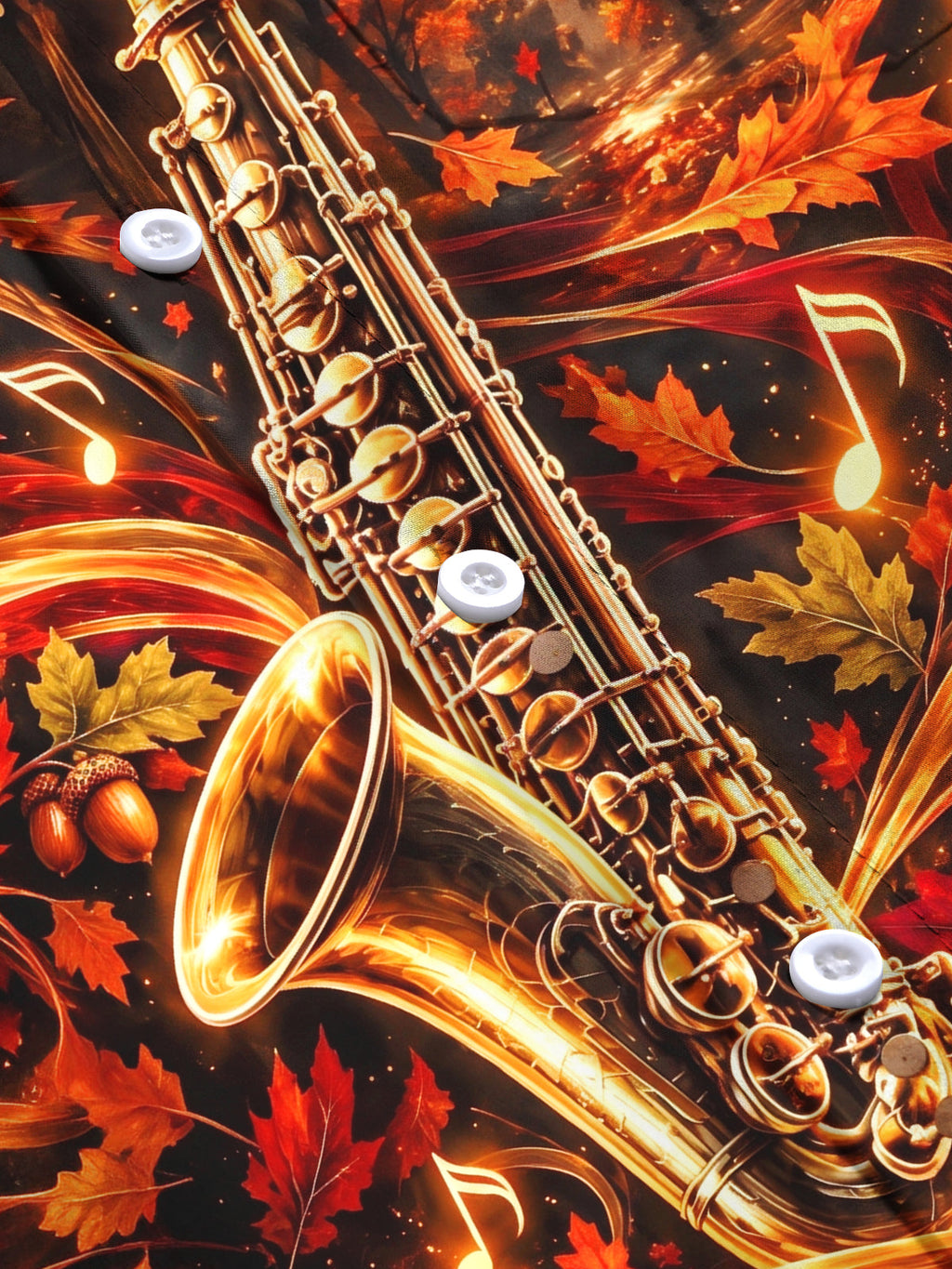 Oceanlyte Men's Saxophone And Autumn Leaves Print Long Sleeve Shirt with Chest Pocket