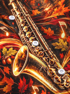 Oceanlyte Men's Saxophone And Autumn Leaves Print Long Sleeve Shirt with Chest Pocket
