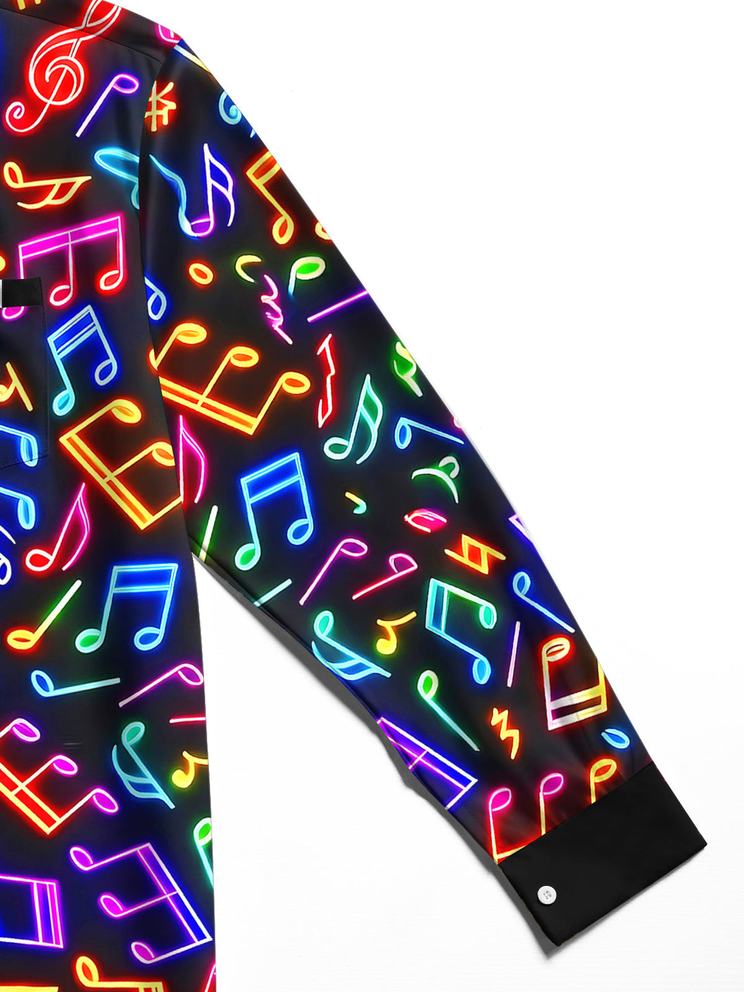 Oceanlyte Men's Graphic Neon Musical Notes Print Long Sleeve Shirt with Chest Pocket