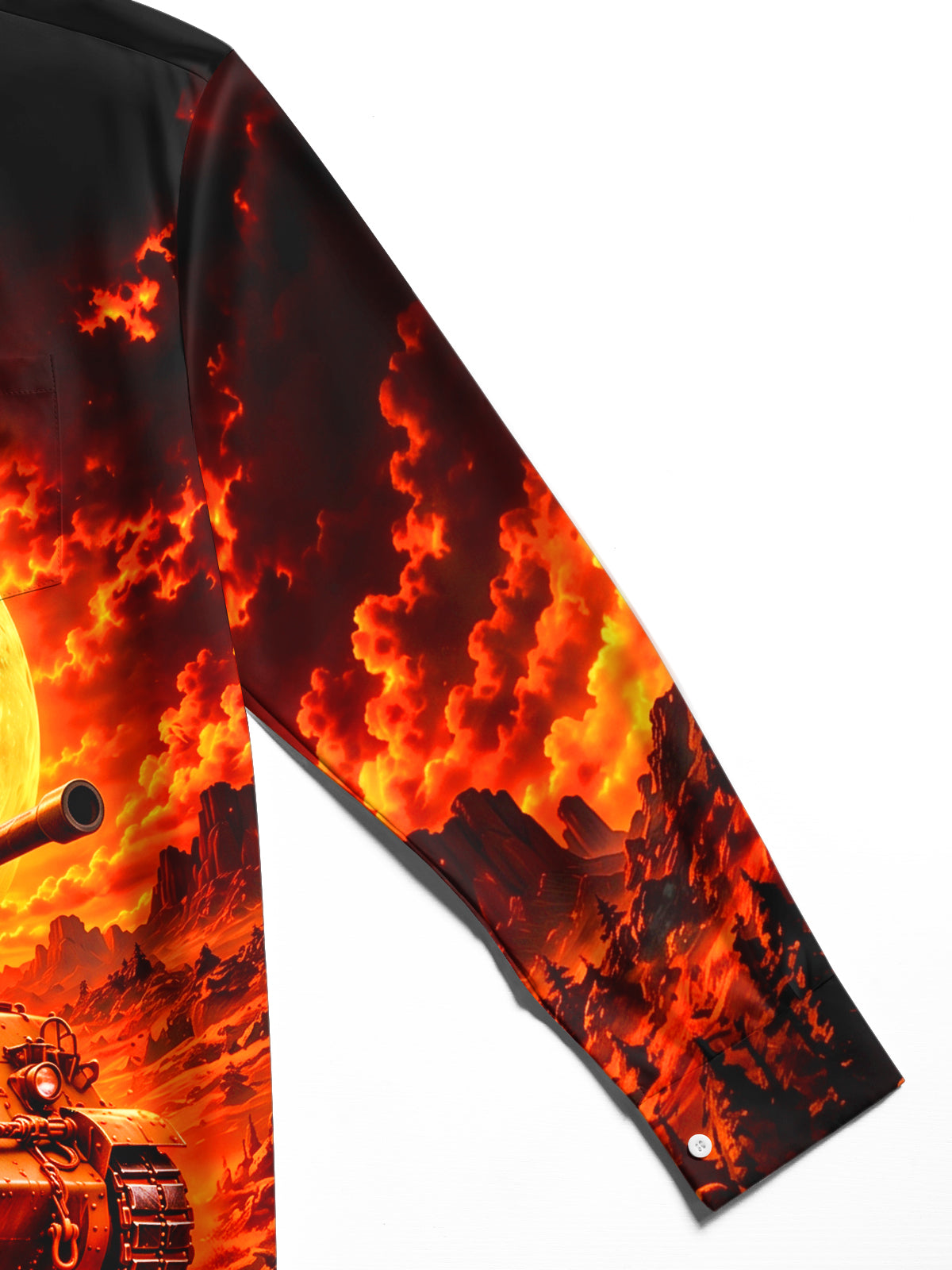 The "Desert Fury" Oceanlyte Men's Long Sleeve Shirt - Graphic Tank And Fiery Landscape Print with Chest Pocket