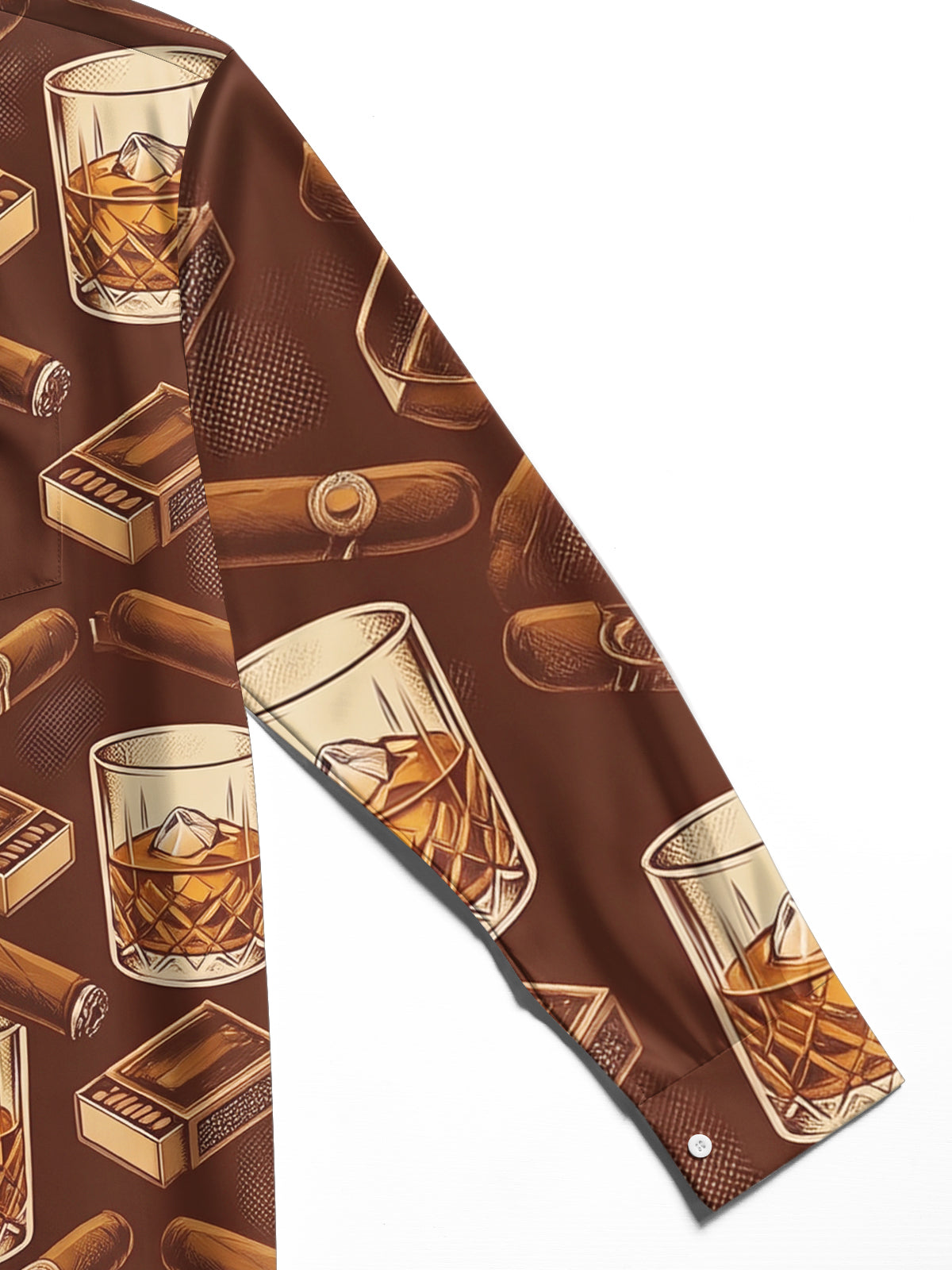 Oceanlyte Men's Hawaiian Whiskey Glasses With Ice Cubes Print Long Sleeve Shirt with Chest Pocket