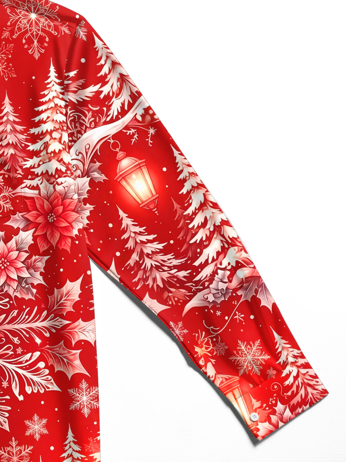 Oceanlyte Men's Christmas Snowflakes And Poinsettias Print Long Sleeve Shirt with Chest Pocket