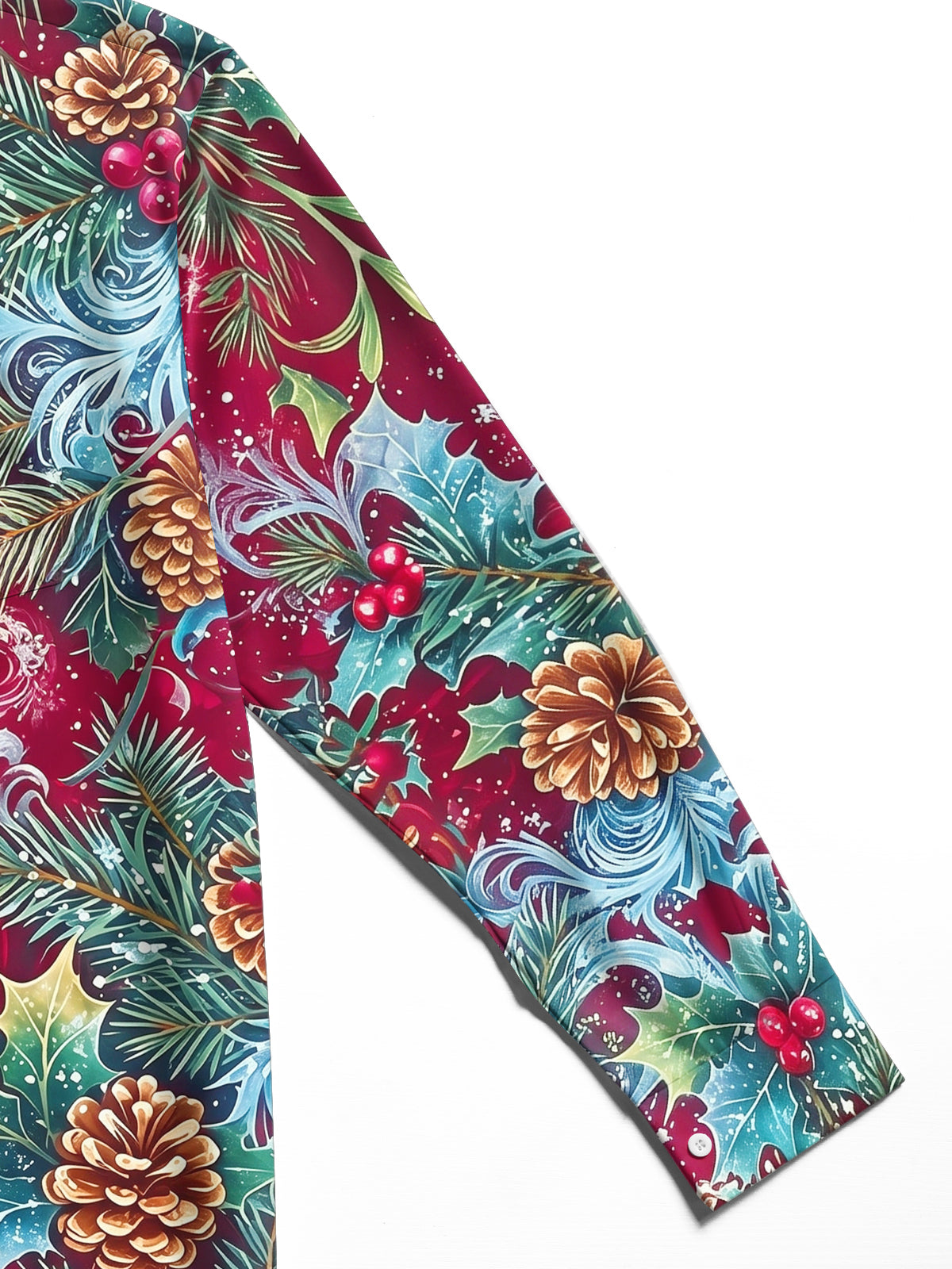 Oceanlyte Men's Christmas Holly Berries And Mistletoe Print Long Sleeve Shirt with Chest Pocket