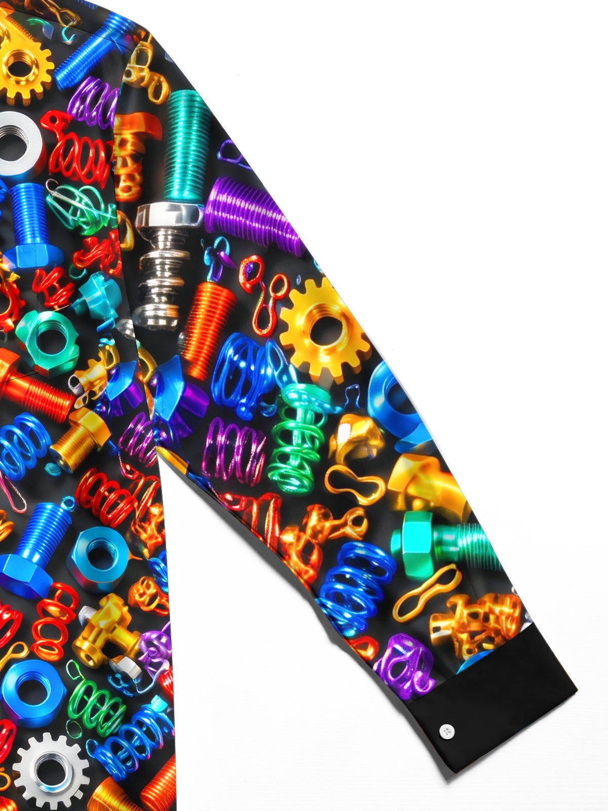 Oceanlyte Men's Colorful Hardware Screws And Nuts Print Long Sleeve Shirt with Chest Pocket
