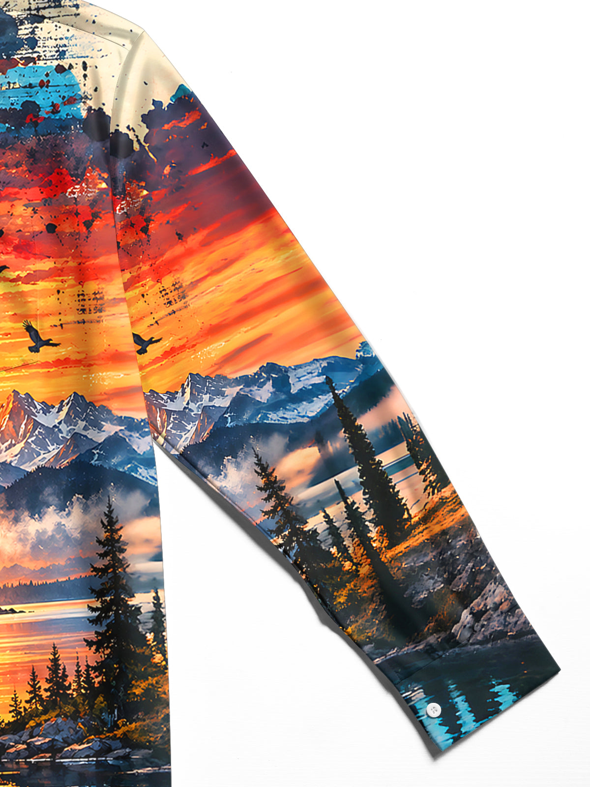 Oceanlyte Men's Graphic Mountain Sunset Landscape Print Long Sleeve Shirt with Chest Pocket