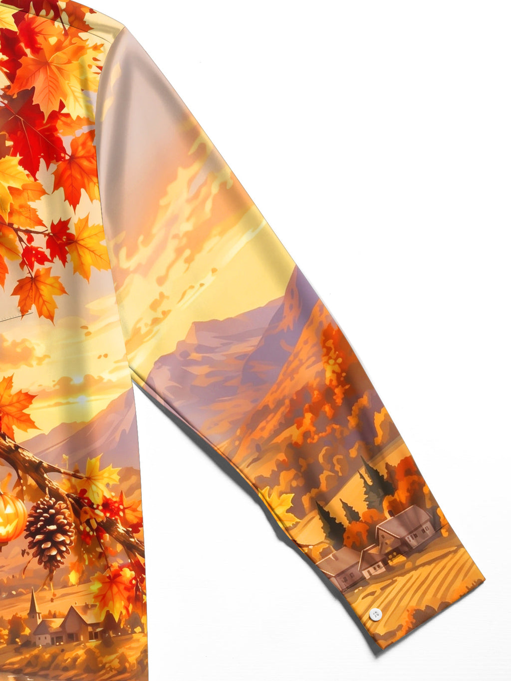 Oceanlyte Men's Long Sleeve Shirt - Halloween Autumn Landscape With Jack-o-lanterns And Pinecones Print with Chest Pocket