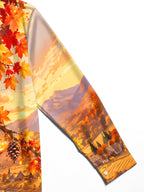 Oceanlyte Men's Long Sleeve Shirt - Halloween Autumn Landscape With Jack-o-lanterns And Pinecones Print with Chest Pocket