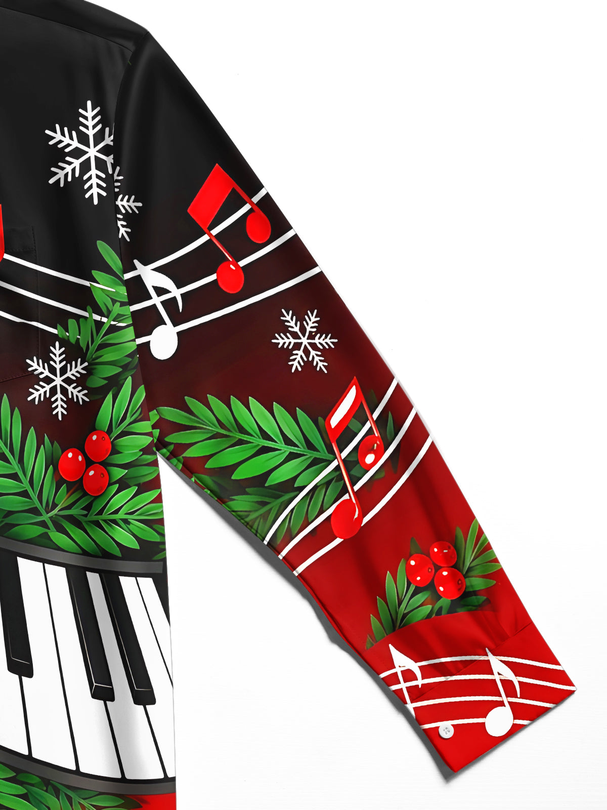Oceanlyte Men's Long Sleeve Shirt - Christmas Piano Keyboard And Musical Notes Print with Chest Pocket