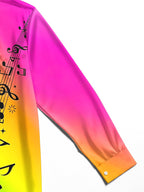 Oceanlyte Men's Long Sleeve Shirt - Rainbow Gradient With Musical Notes And Staff Print with Chest Pocket