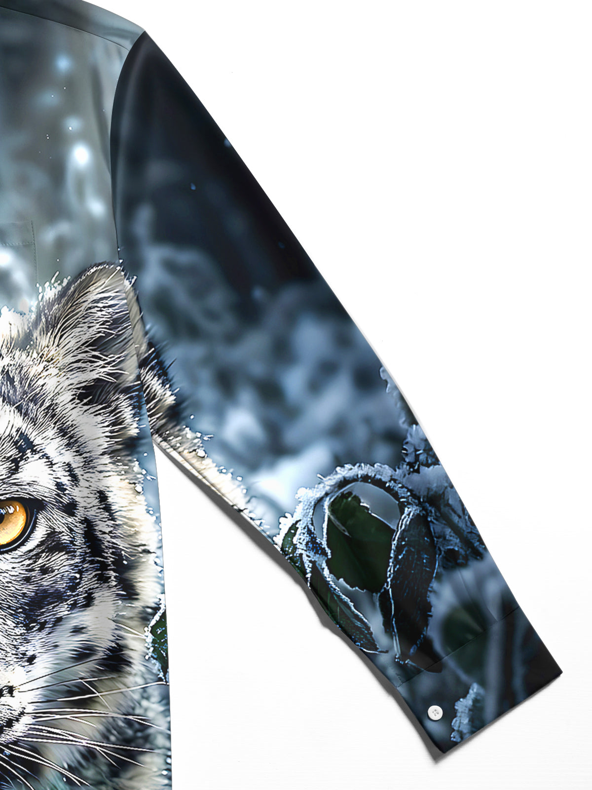 Oceanlyte Men's Printed Snow Leopard Face Print Long Sleeve Shirt with Chest Pocket