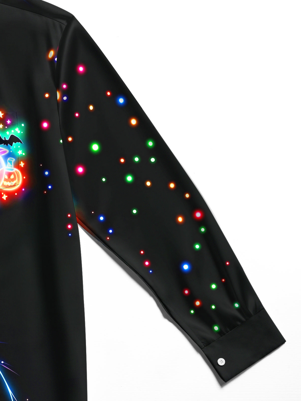 Oceanlyte Men's Neon Halloween Pumpkins Ghosts And Bats Print Long Sleeve Shirt with Chest Pocket