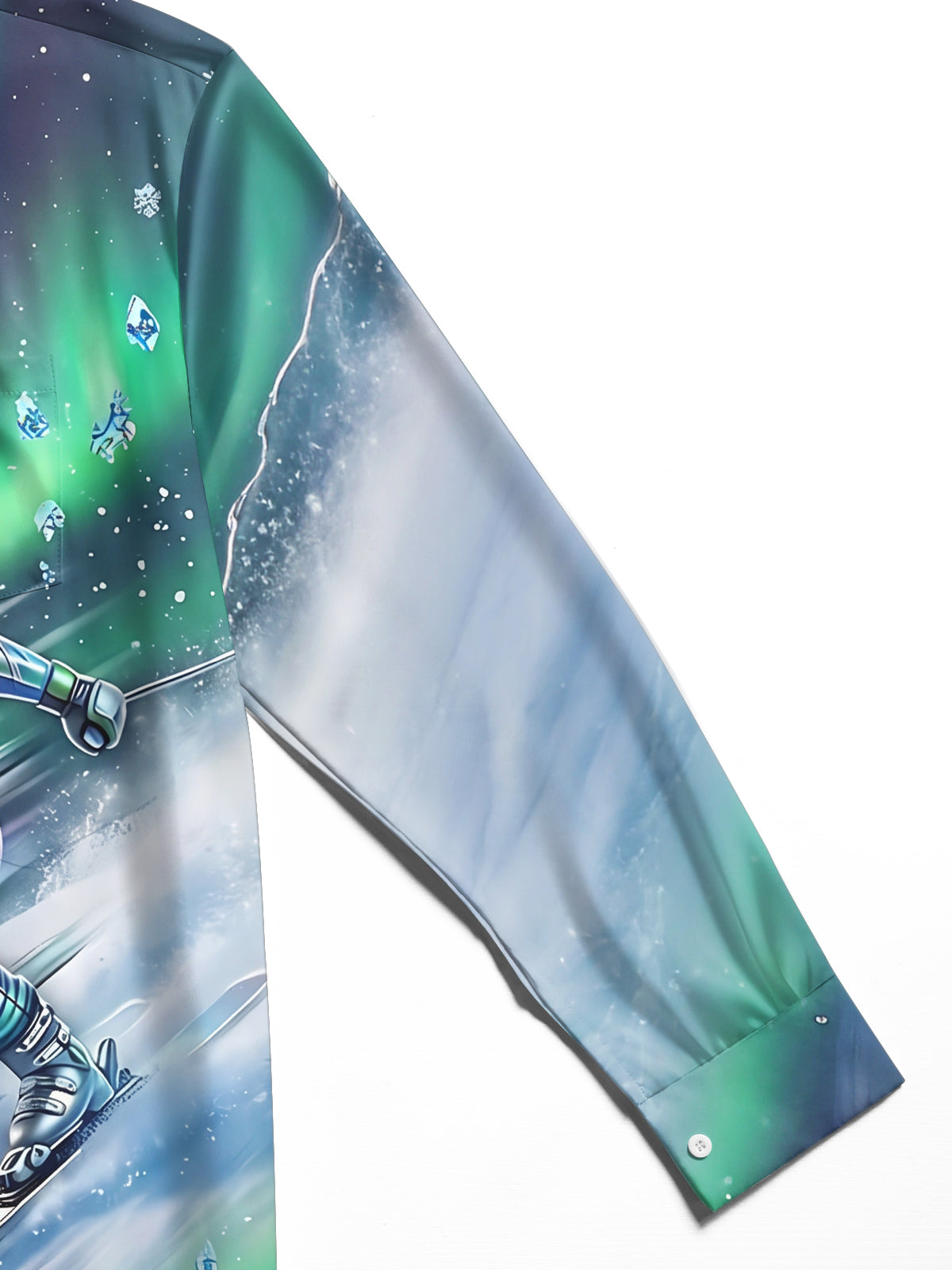 Oceanlyte Men's Skiing Person And Snowflakes Print Long Sleeve Shirt with Chest Pocket