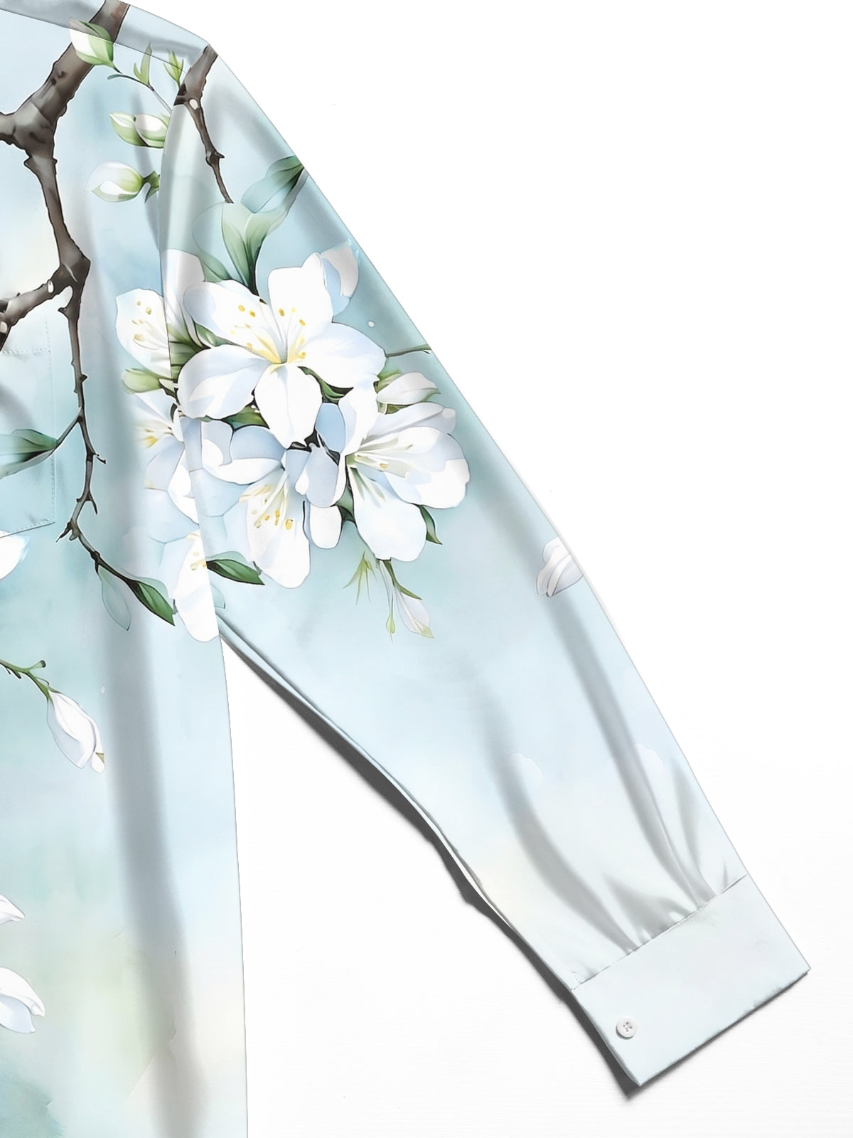 Oceanlyte Men's Floral White Blossom Branch Print Long Sleeve Shirt with Chest Pocket