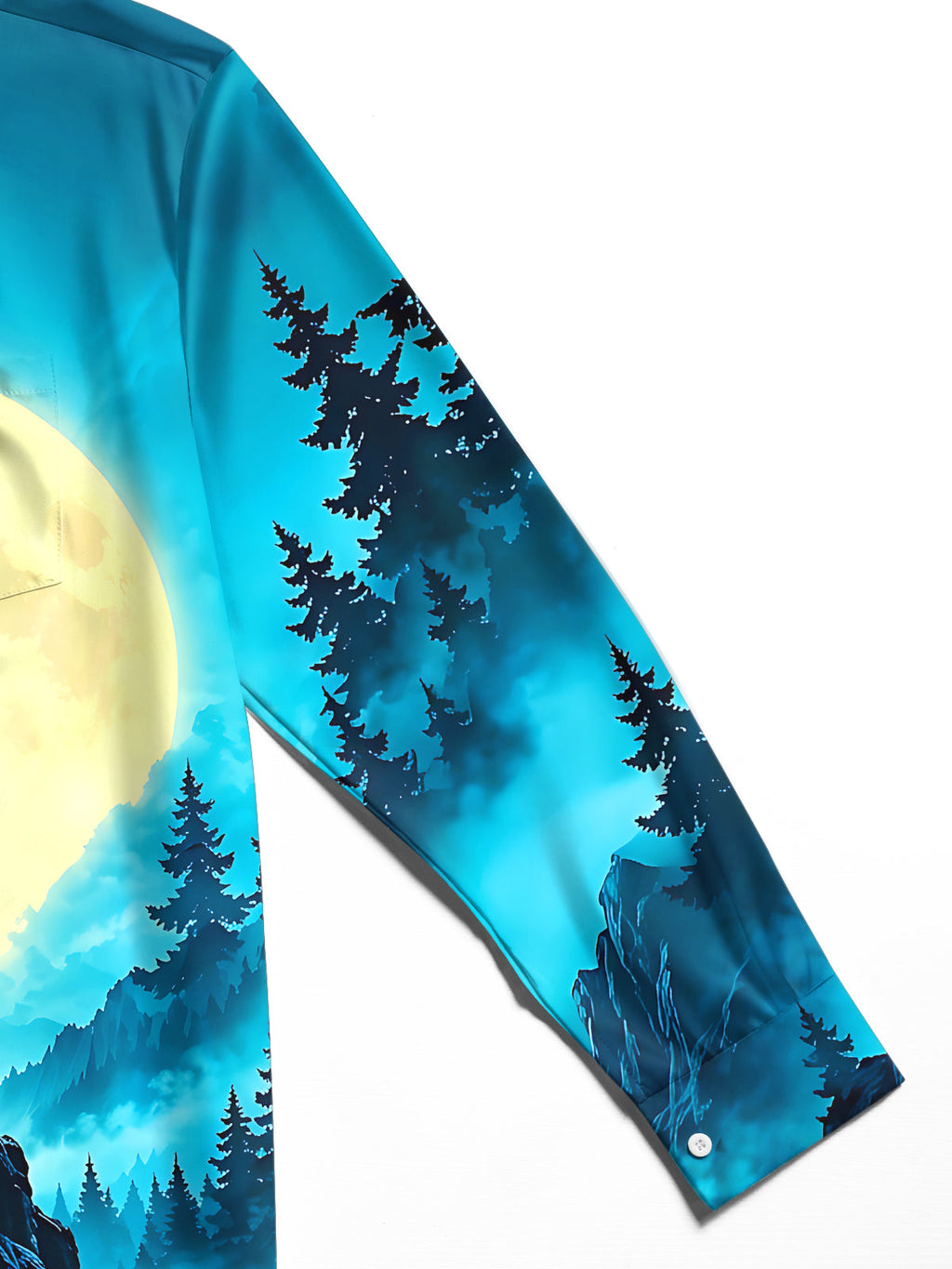 Oceanlyte Men's Printed Howling Wolf And Full Moon Print Long Sleeve Shirt with Chest Pocket