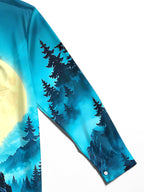 Oceanlyte Men's Printed Howling Wolf And Full Moon Print Long Sleeve Shirt with Chest Pocket
