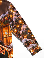 Oceanlyte Men's Long Sleeve Shirt - Christmas Brown Bear Playing Trumpet In Winter Scene Print with Chest Pocket