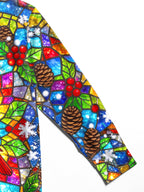 Oceanlyte Men's Christmas Stained Glass Cardinal Bird Print Long Sleeve Shirt with Chest Pocket