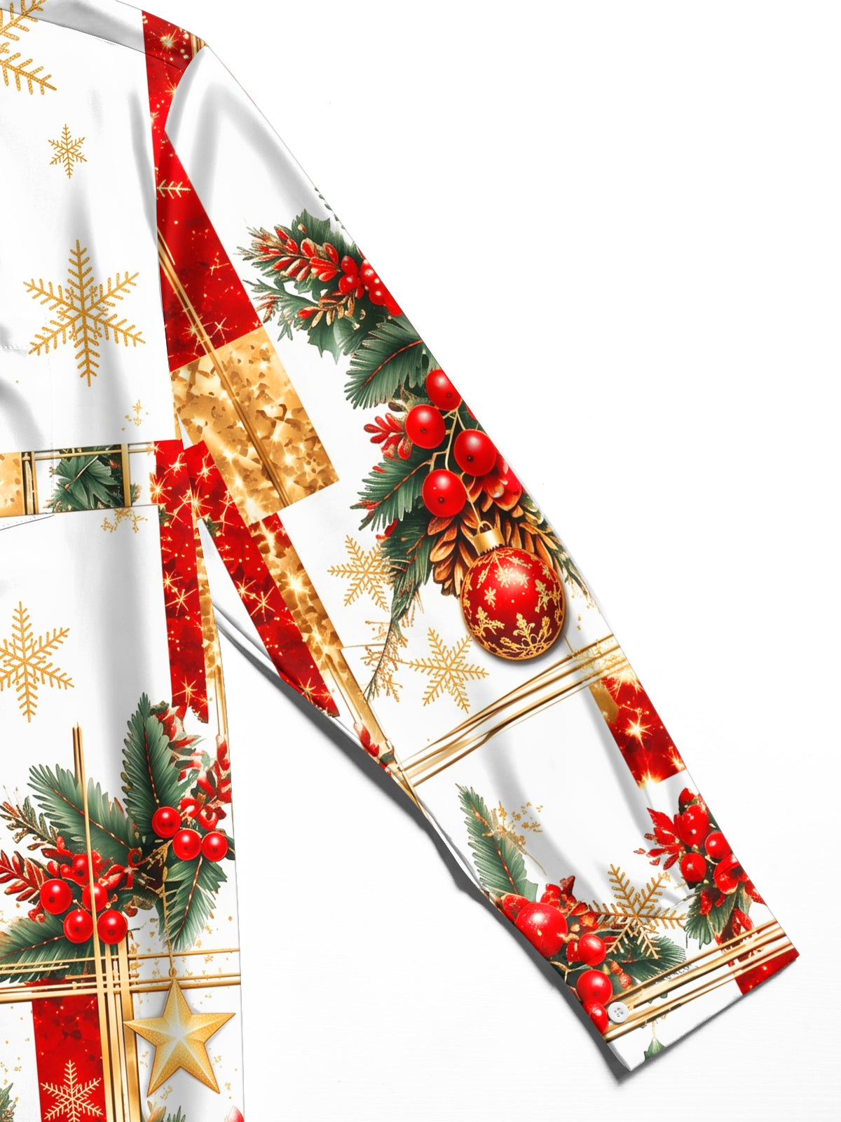 Oceanlyte Men's Christmas Poinsettia And Ornaments Print Long Sleeve Shirt with Chest Pocket