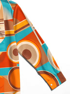 Oceanlyte Men's Retro Geometric Circles And Stripes Print Long Sleeve Shirt with Chest Pocket