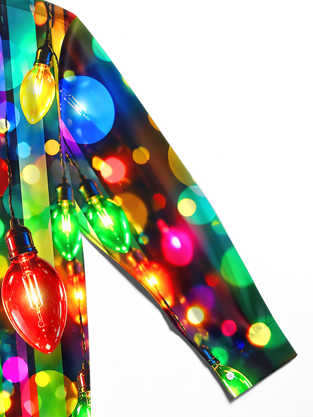 Oceanlyte Men's Printed Colorful Christmas Light Bulbs Print Long Sleeve Shirt with Chest Pocket